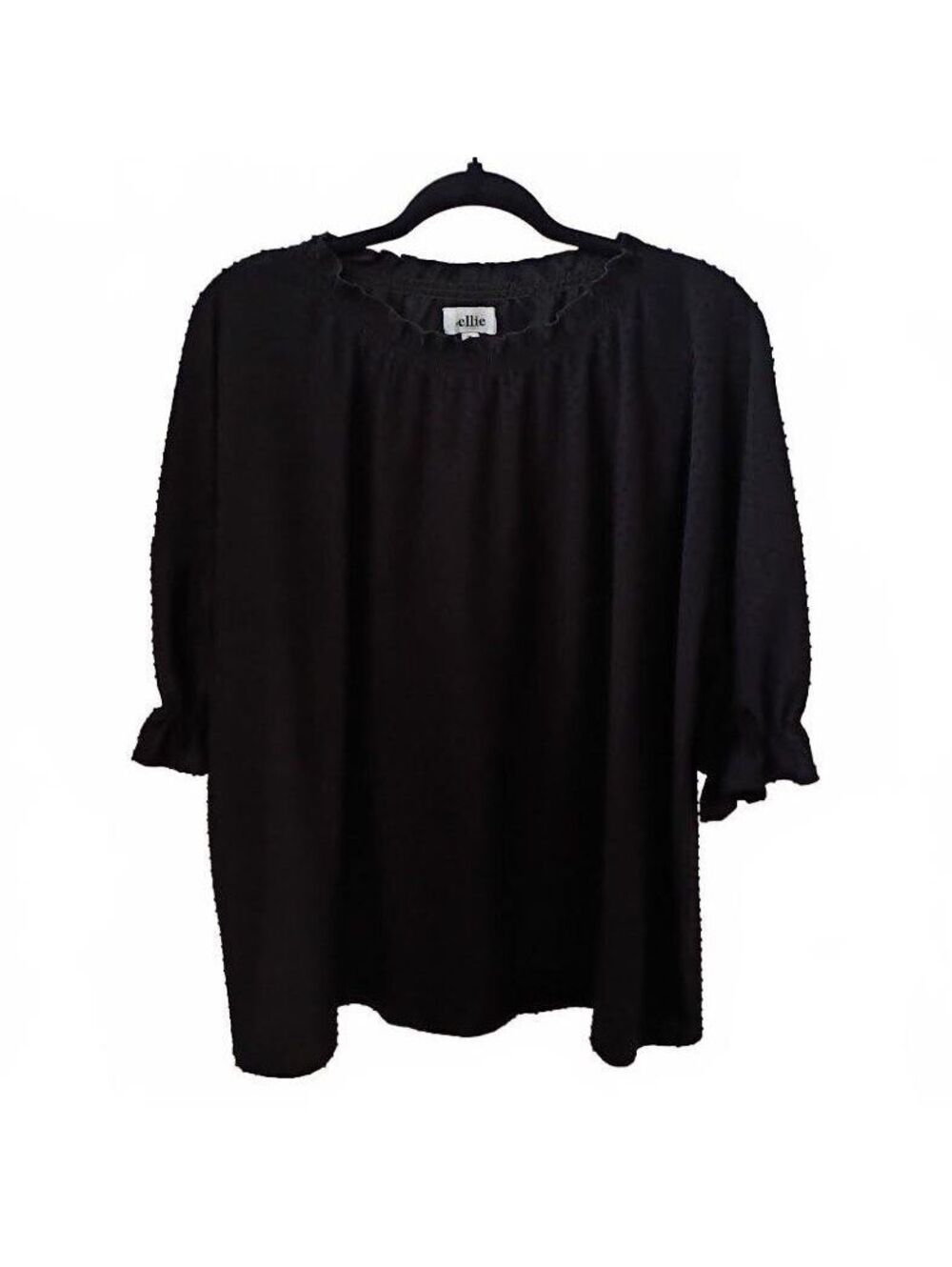 Ellie Black Textured Blouse with Ruffle Detail Plus Size 2X